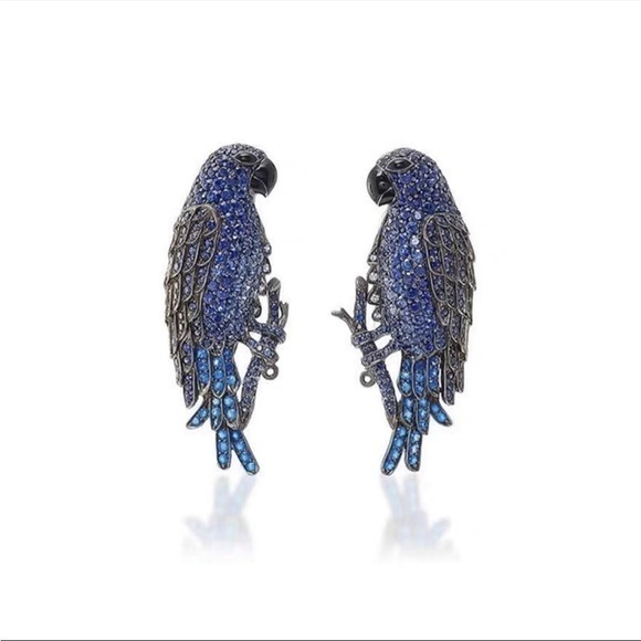 - - 18K GP  Blue  Parrots 🦜 Earrings